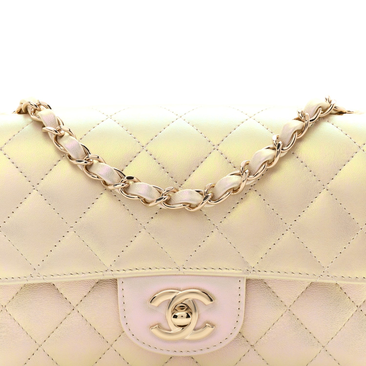 Chanel Iridescent Lambskin Quilted Mini Rectangular Flap Ivory 8 of 11