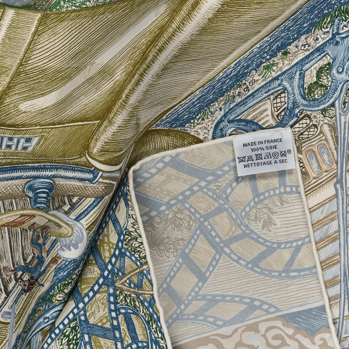 Hermes Silk City Of Light Scarf 90 Bleu Glacier Kaki Beige 6 of 6