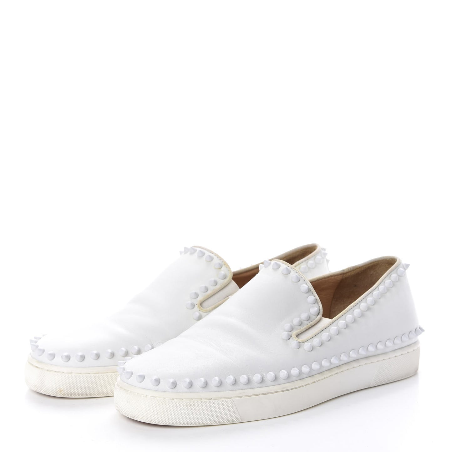 Calfskin Mens Spikes Pik Boat Flat 40.5 White