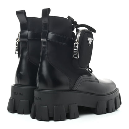Prada Spazzolato Rois Nylon Metal Triangle Logo Monolith Pouch Pocket 55mm Boots 39 Black 4 of 7