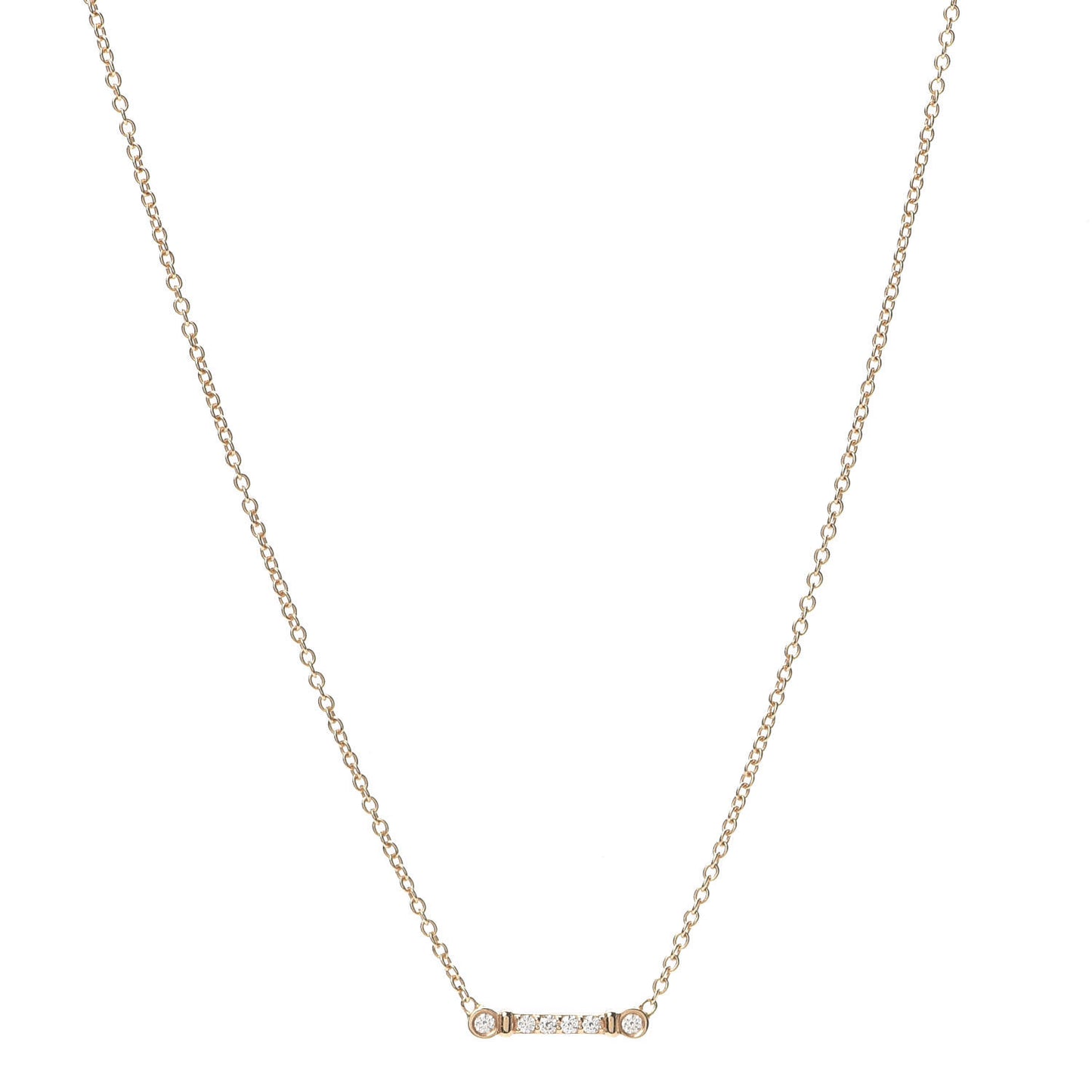 18K Rose Gold Diamond Fleur de Lis Key Bar Pendant Necklace