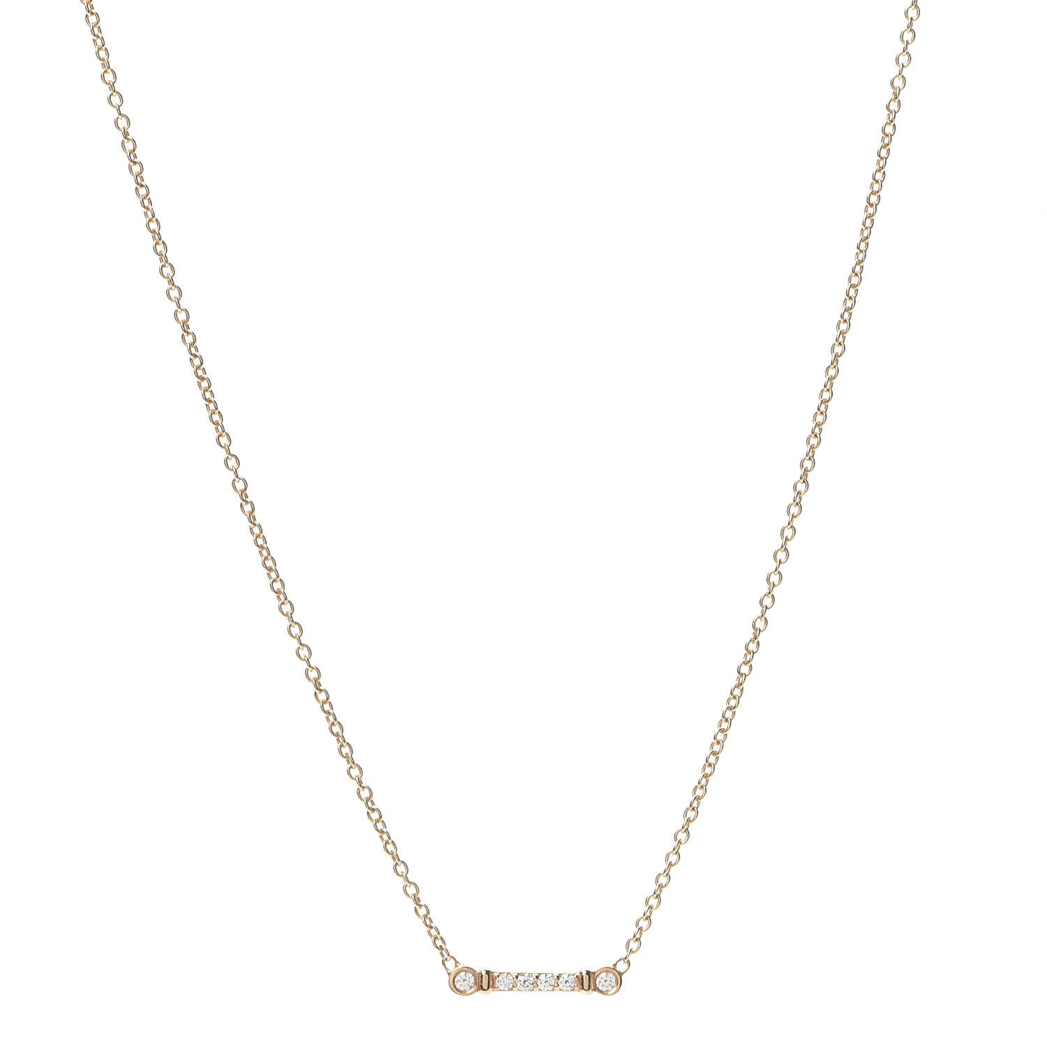 Tiffany 18K Rose Gold Diamond Fleur de Lis Key Bar Pendant Necklace 1 of 5