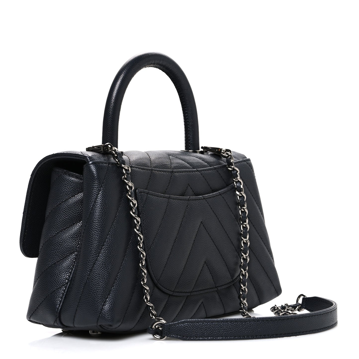 Caviar Chevron Quilted Mini Coco Handle Flap Dark Grey
