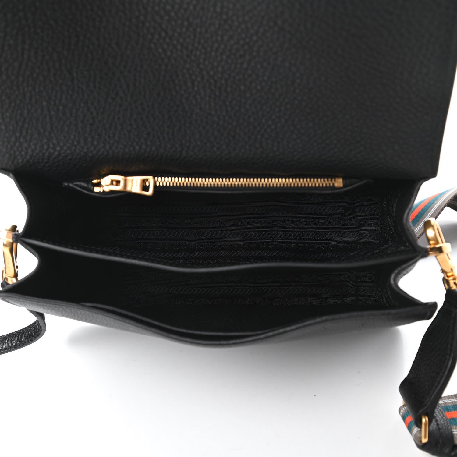 Prada Vitello Daino Double Strap Flap Crossbody Black 5 of 9