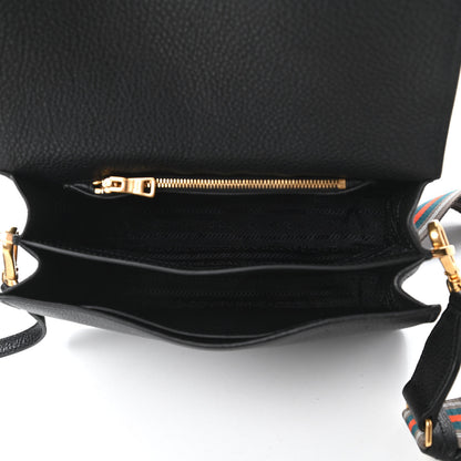 Prada Vitello Daino Double Strap Flap Crossbody Black 5 of 9