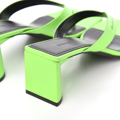 Balenciaga Shiny Sheepskin Double Square Flat 60mm Sandals 39.5 Fluo Green Black 6 of 11