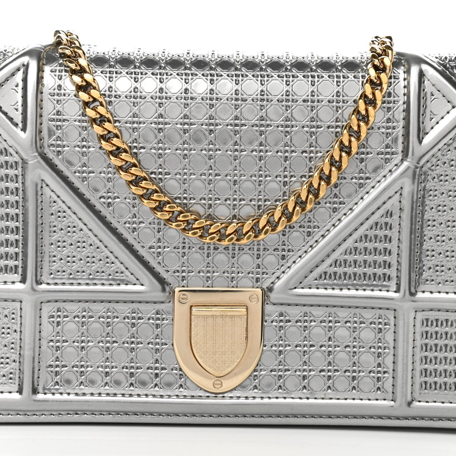 Christian Dior Metallic Patent Micro-Cannage Diorama Wallet on Chain Pouch Silver 9 of 10