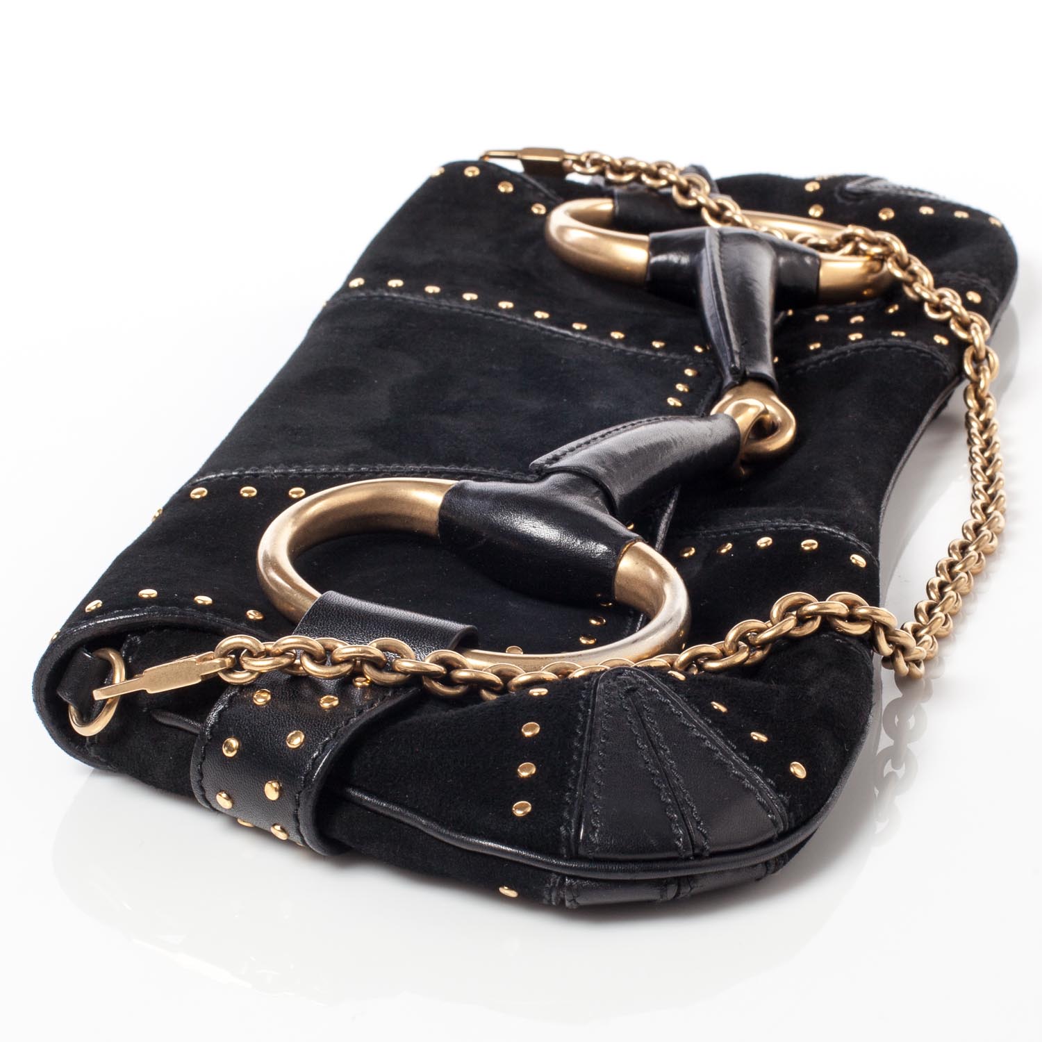 Gucci Suede Studded Horsebit Clutch Bag Black 6 of 10