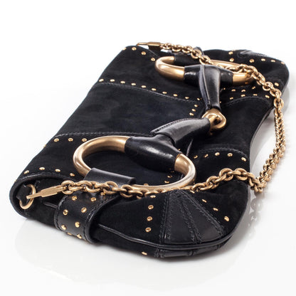 Gucci Suede Studded Horsebit Clutch Bag Black 6 of 10