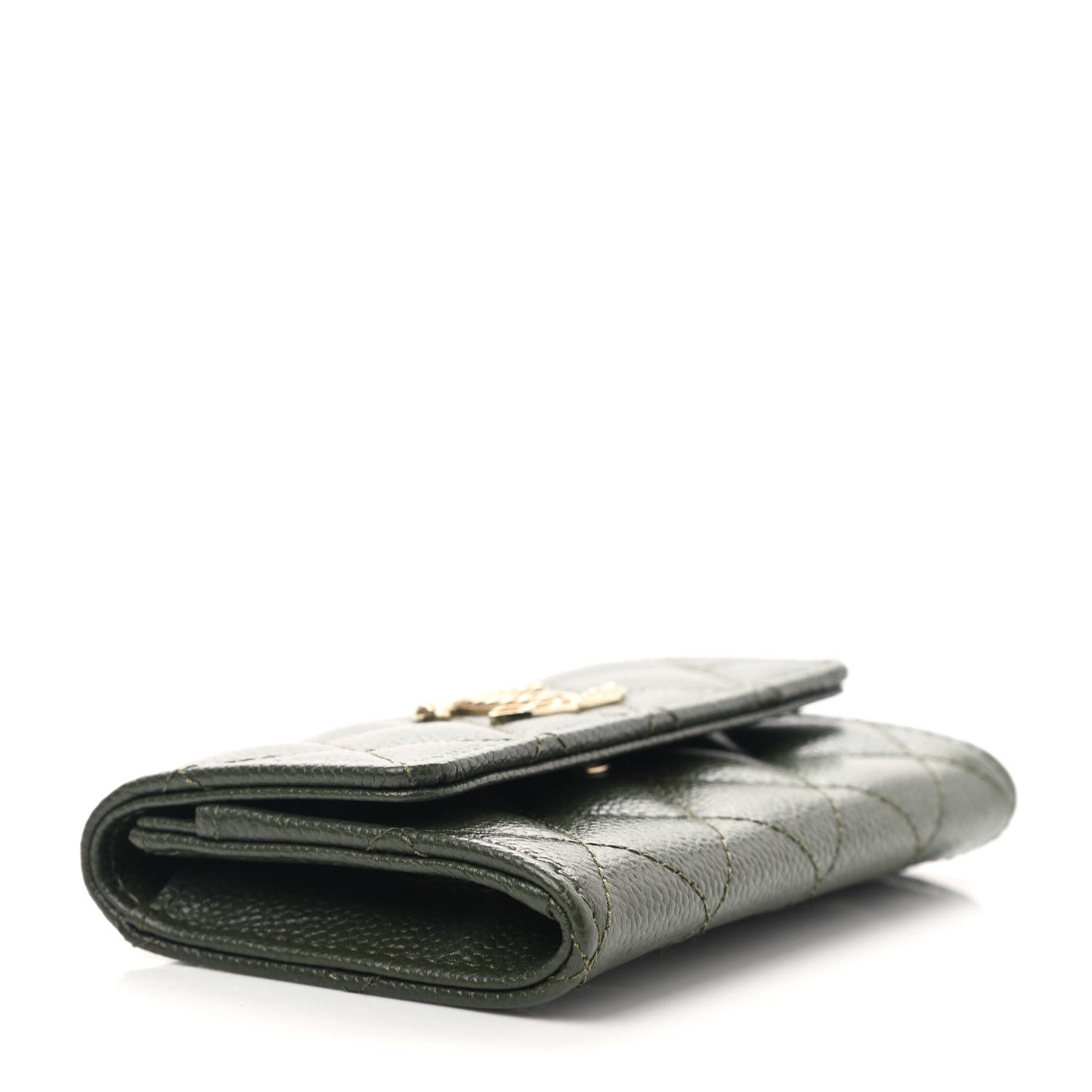 Caviar Quilted Chain CC Flap Card Holder Khaki