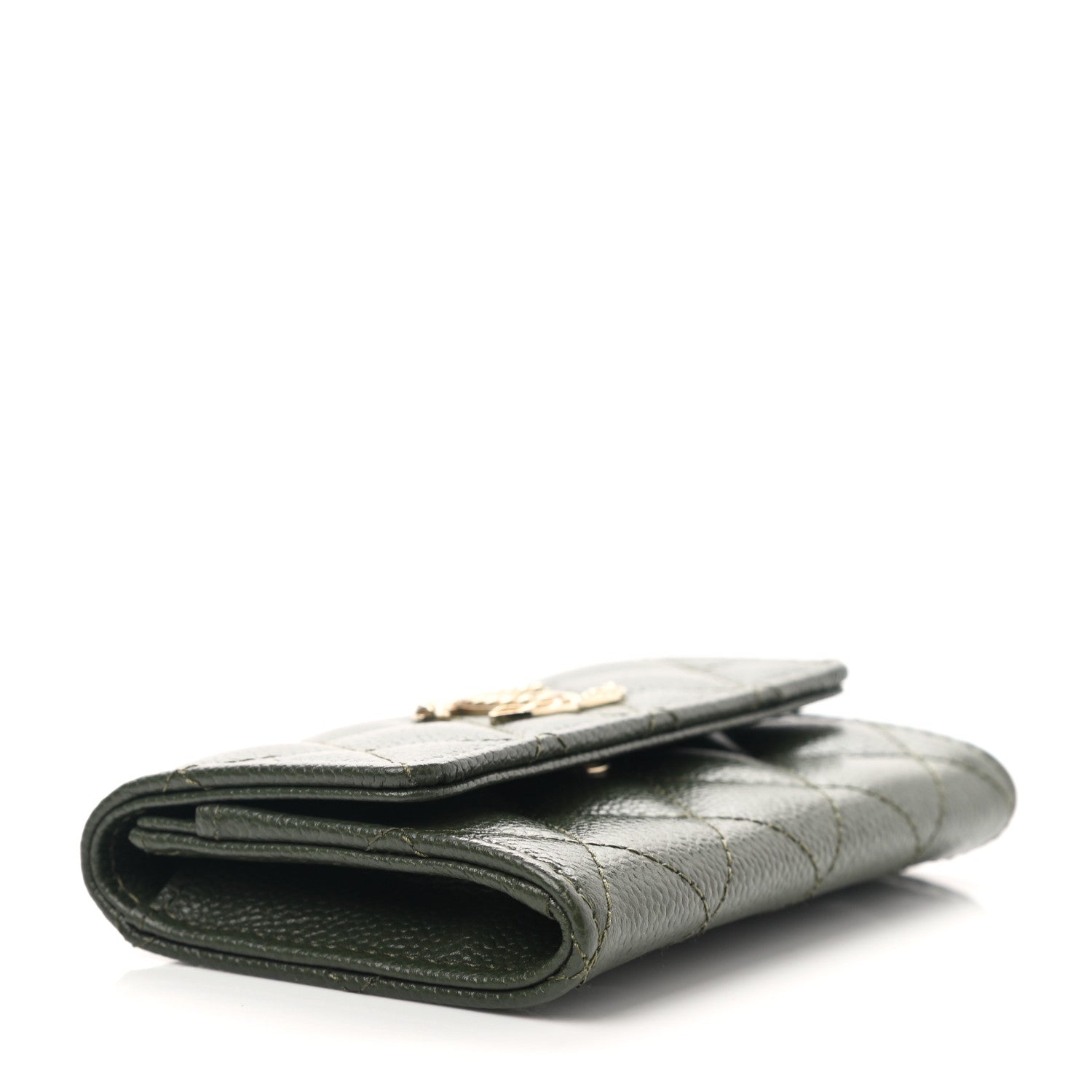 Chanel Caviar Quilted Chain CC Flap Card Holder Khaki 4 of 9