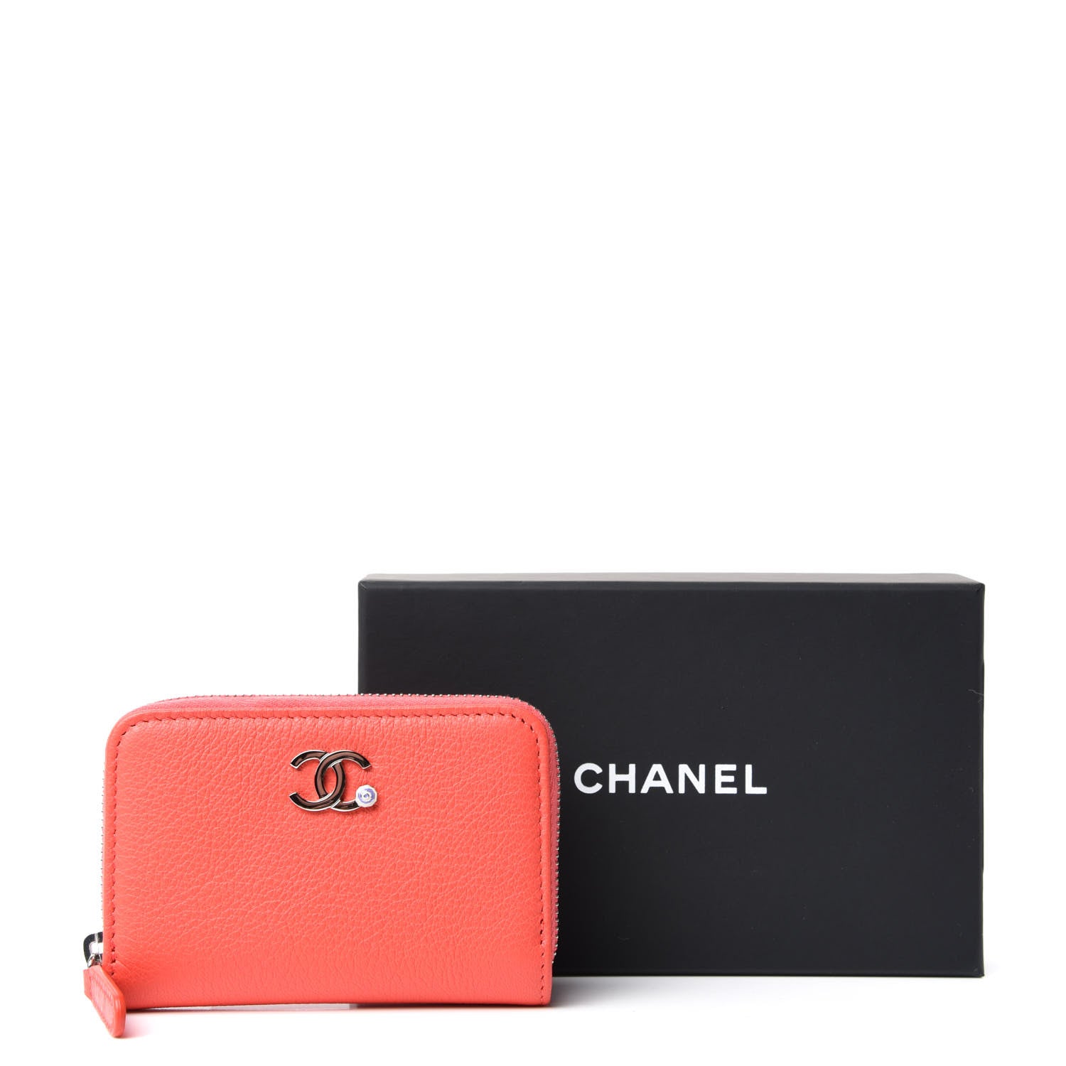 Chanel Goatskin Camellia Zip Coin Purse Coral 8 of 8