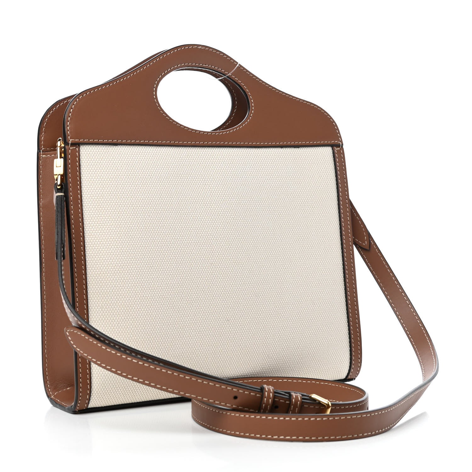 Burberry Canvas Smooth Calfskin Two Tone Mini Pocket Bag Natural Malt Brown 3 of 8