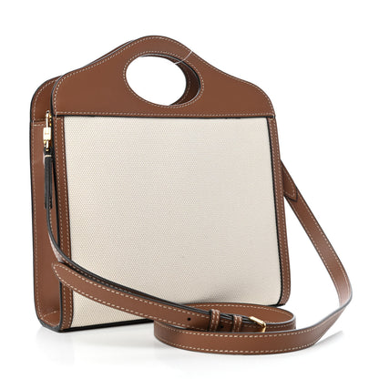 Burberry Canvas Smooth Calfskin Two Tone Mini Pocket Bag Natural Malt Brown 3 of 8