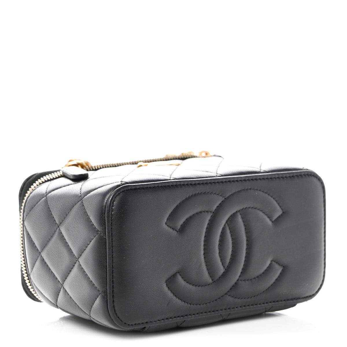 Lambskin Quilted Sweet Camellia Small Vanity Case With Chain Black