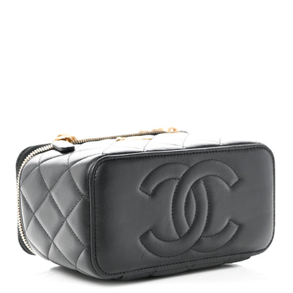 Chanel Lambskin Quilted Sweet Camellia Small Vanity Case With Chain Black 4 of 10