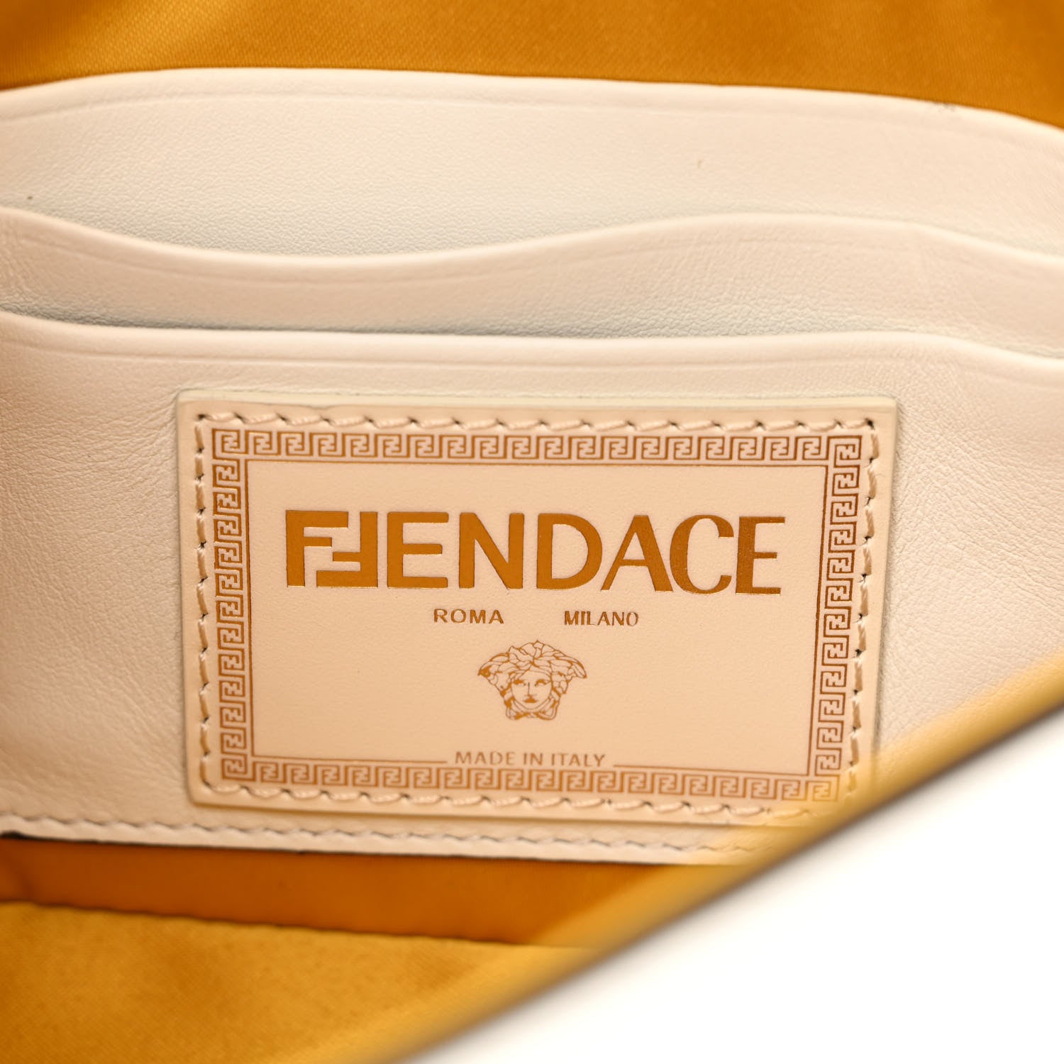 Fendi X VERSACE Vitello Seta Fendace Mini Brooch Baguette White Ice 6 of 10