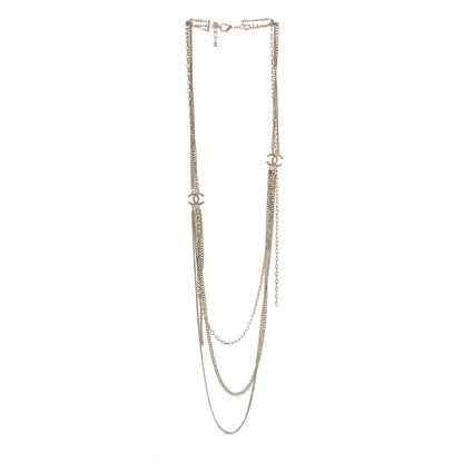 Chanel Baguette Crystal Gripoix Poured Glass CC Multi Strand Chain Necklace Light Gold 4 of 9