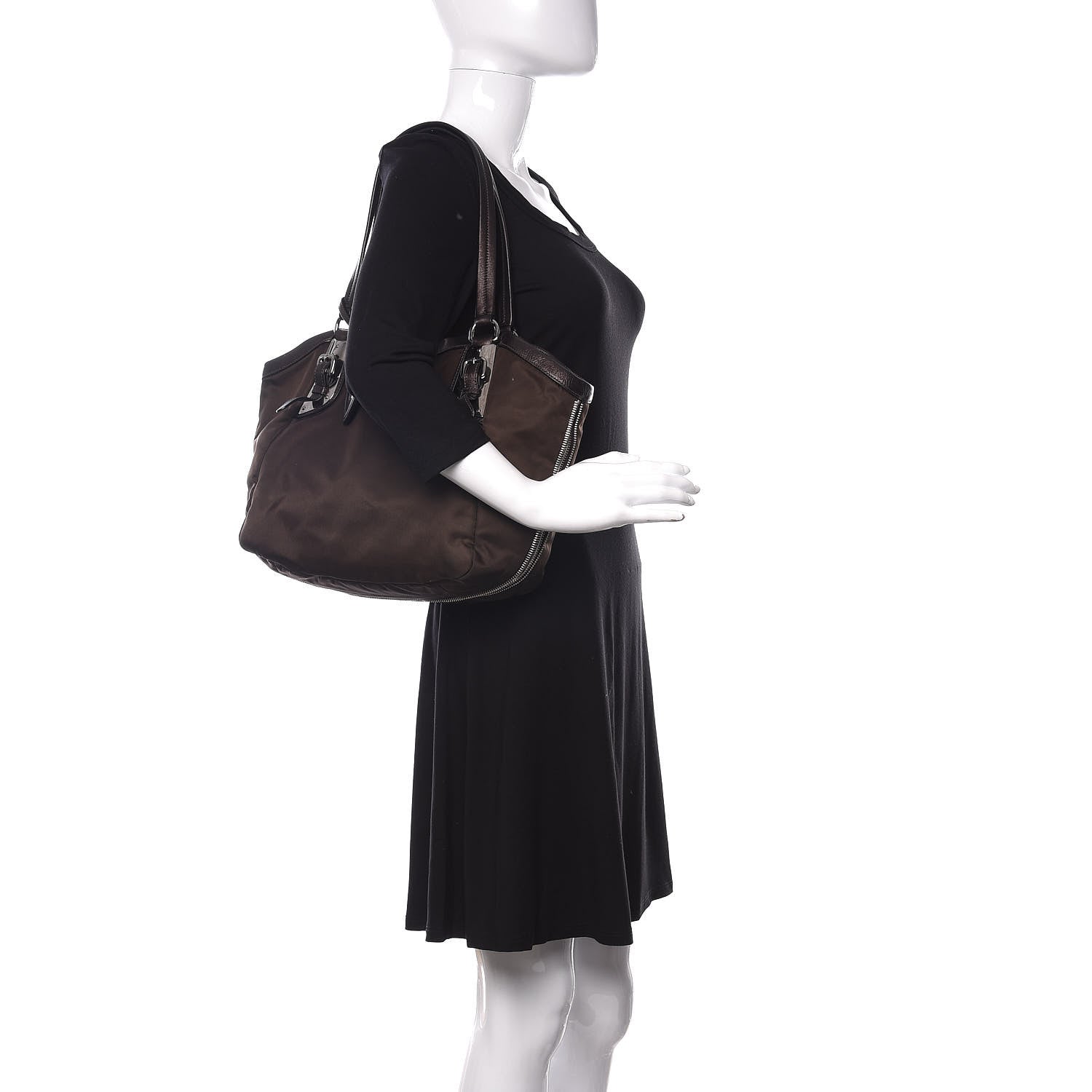 Prada Tessuto Nylon Nappa Zip Around Shopping Bag Moro Mordore 2 of 11