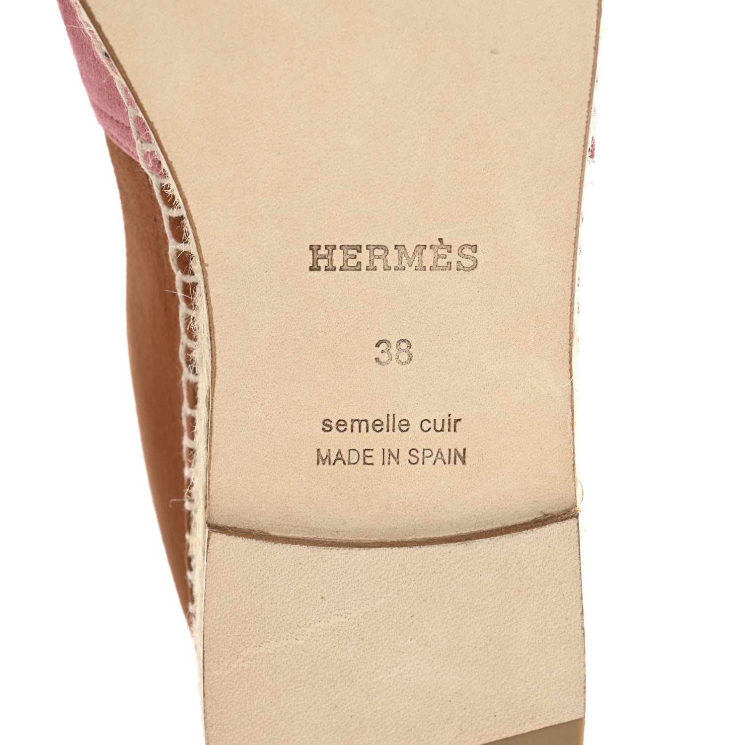 Hermes Suede Goatskin Womens Joven Espadrilles 38 Rose De Venise Gold 7 of 9