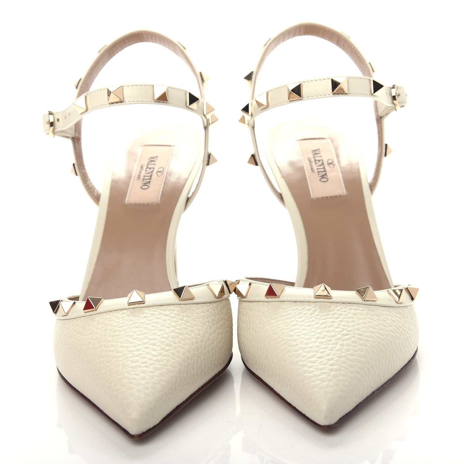 Valentino Garavani Pebbled Calfskin Rockstud Ankle Strap Pumps 39.5 Ivory 5 of 11