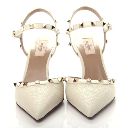 Valentino Garavani Pebbled Calfskin Rockstud Ankle Strap Pumps 39.5 Ivory 5 of 11