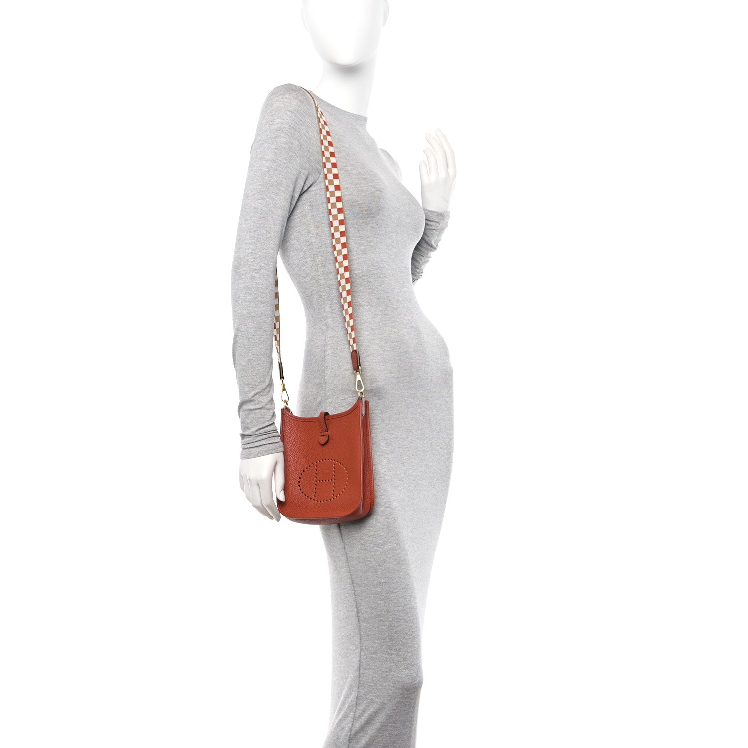 Hermes Taurillon Clemence Amazone Maxi Quadrille Evelyne TPM Cuivre Chai Nata Bleu Brume 2 of 10