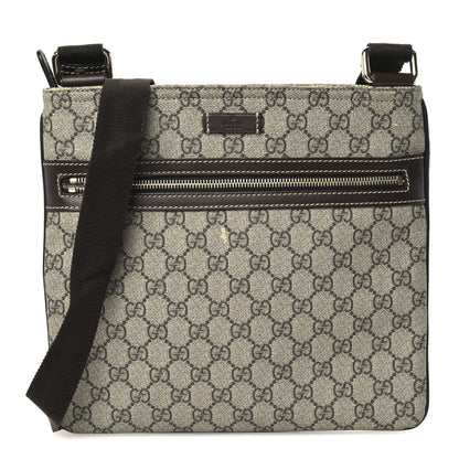 Gucci GG Supreme Monogram Selleria Calfskin Small Flat Side Zip Messenger Bag Beige Ebony Cocoa Dark Chocolate 1 of 12
