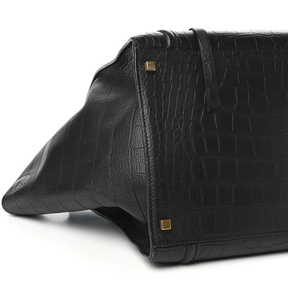 Celine Crocodile Embossed Calfskin Medium Phantom Luggage Black 7 of 8
