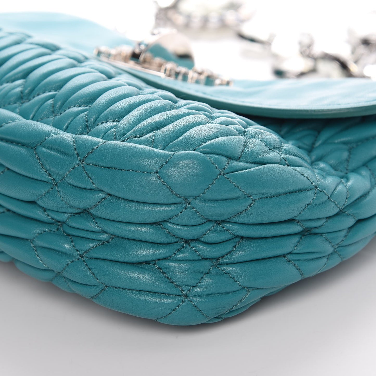 Nappa Matelasse Crystal Flap Bag Turchese