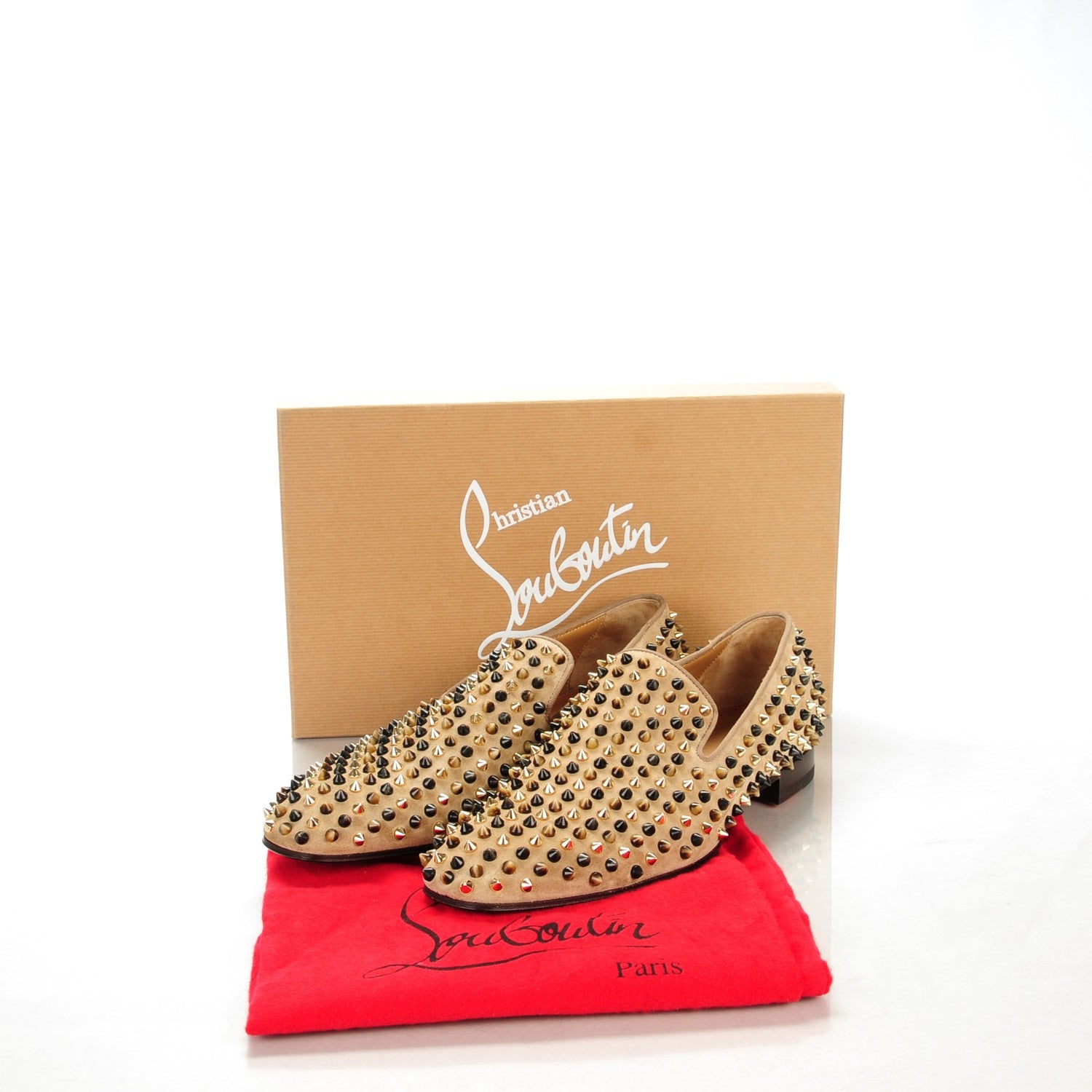 Christian Louboutin Mens Veau Velours Dandelion Spikes Flat Loafers 43.5 Grey Pop Corn 5 of 8