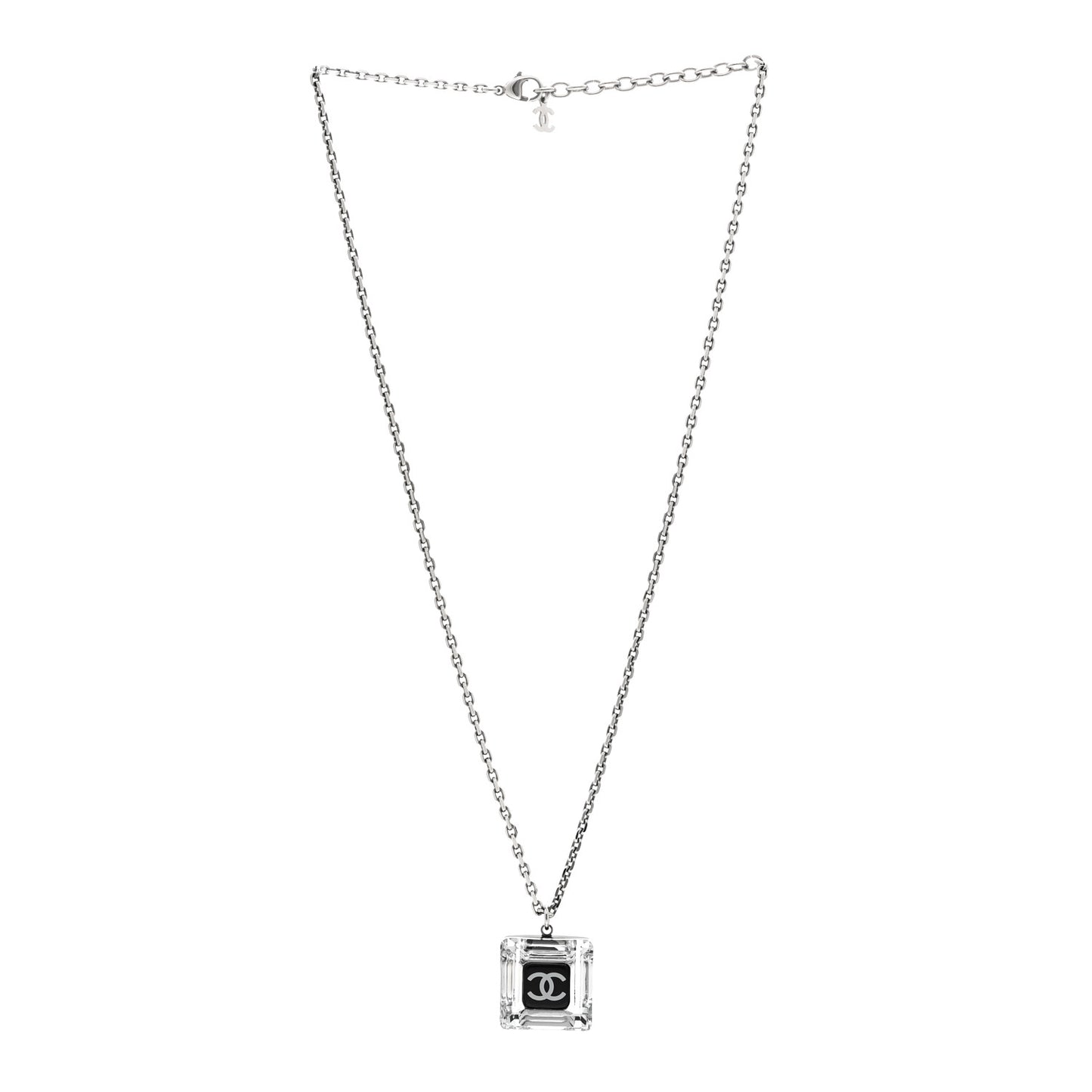 Resin Strass Geometric Square CC Necklace Black