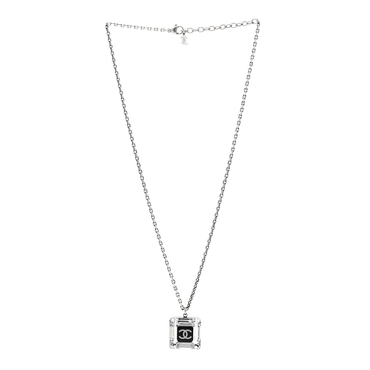 Chanel Resin Strass Geometric Square CC Necklace Black 3 of 6