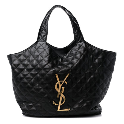 Saint Laurent Lambskin Quilted Maxi Icare Shopping Tote Black 3 of 10