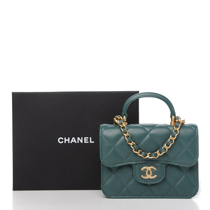Chanel Lambskin Quilted Top Handle Flap Coin Purse With Chain Green 11 of 11