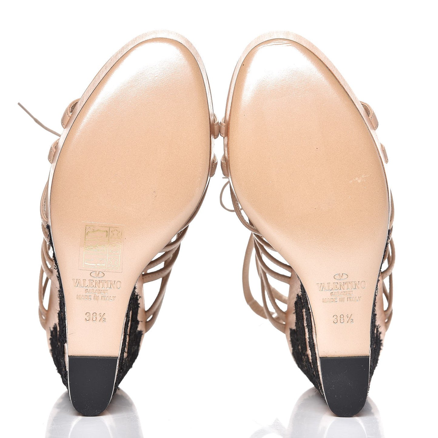 Calfskin Lace Applique Wood Wedge Sandals 38.5 Poudre