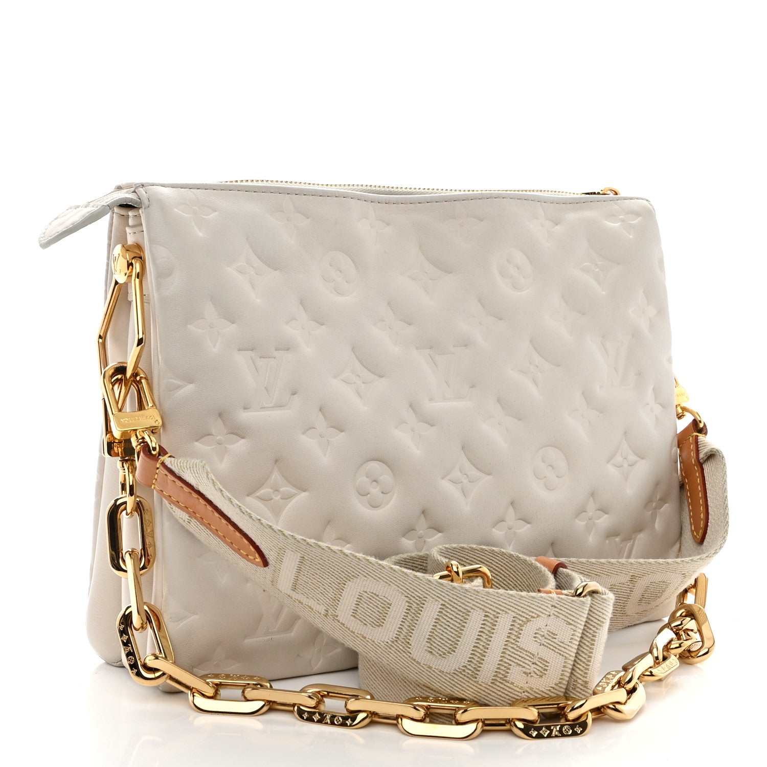 Louis Vuitton Lambskin Embossed Monogram Coussin PM Cream 3 of 13