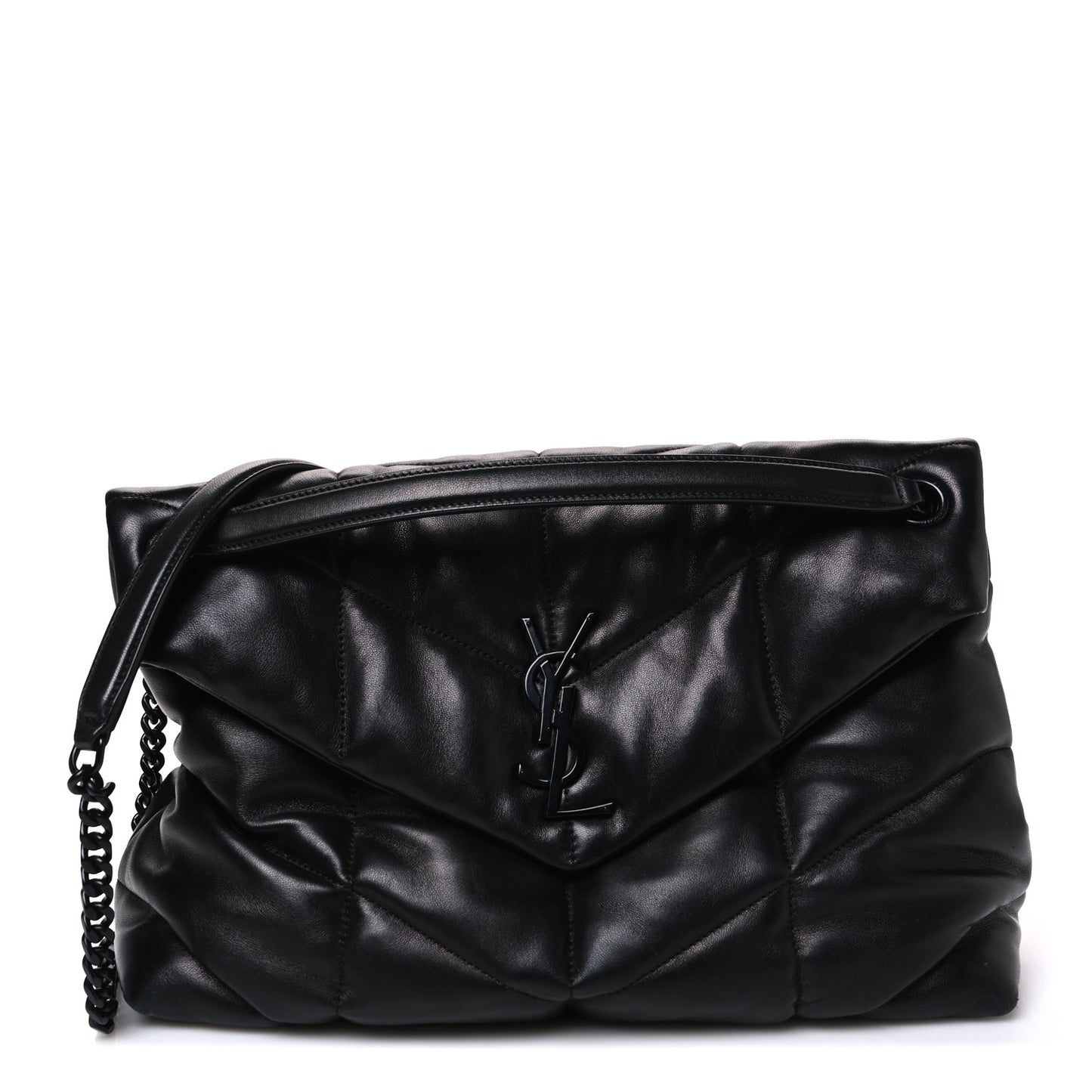 Lambskin Quilted Monogram Monochrome Medium Loulou Puffer Chain Satchel Black