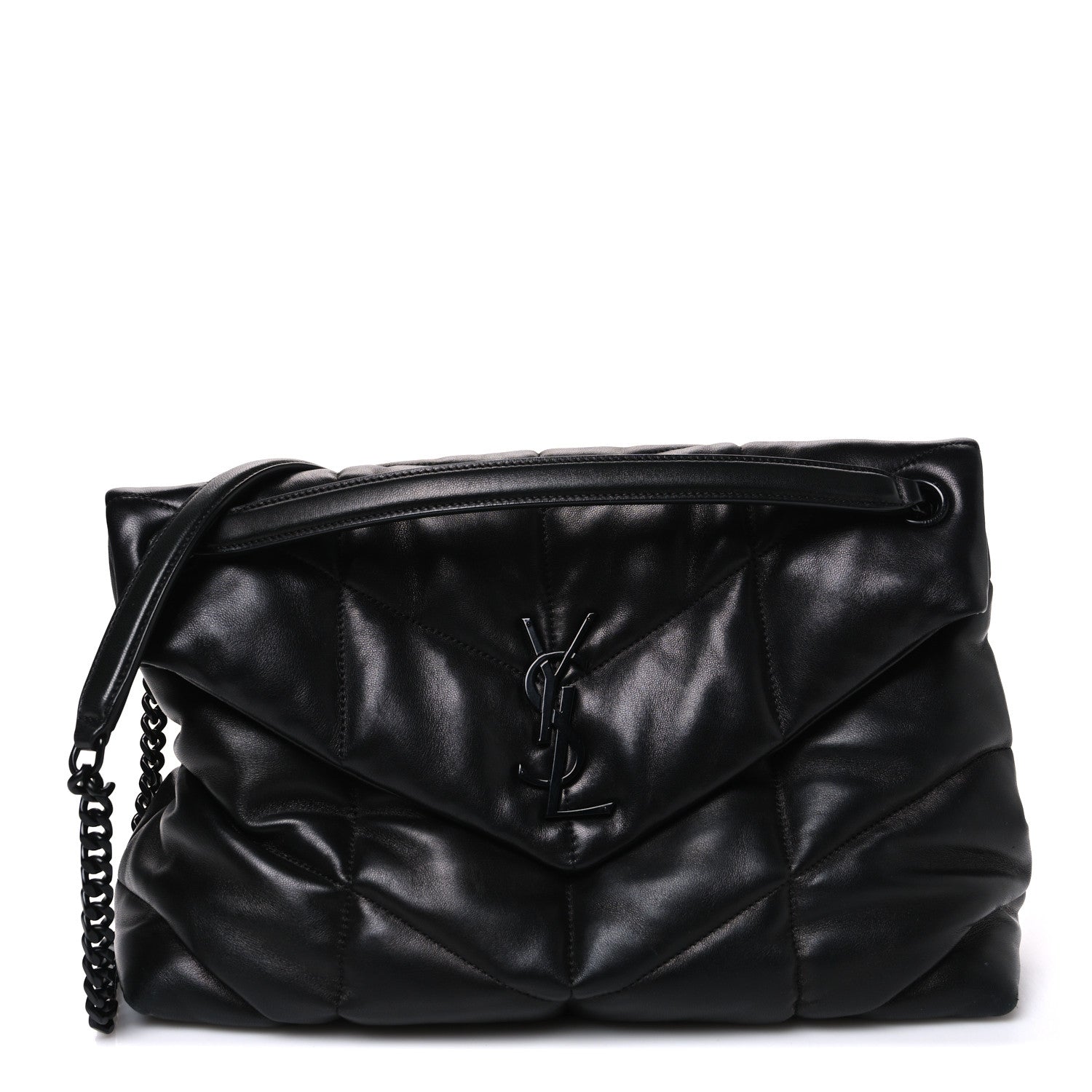 Saint Laurent Lambskin Quilted Monogram Monochrome Medium Loulou Puffer Chain Satchel Black 1 of 10