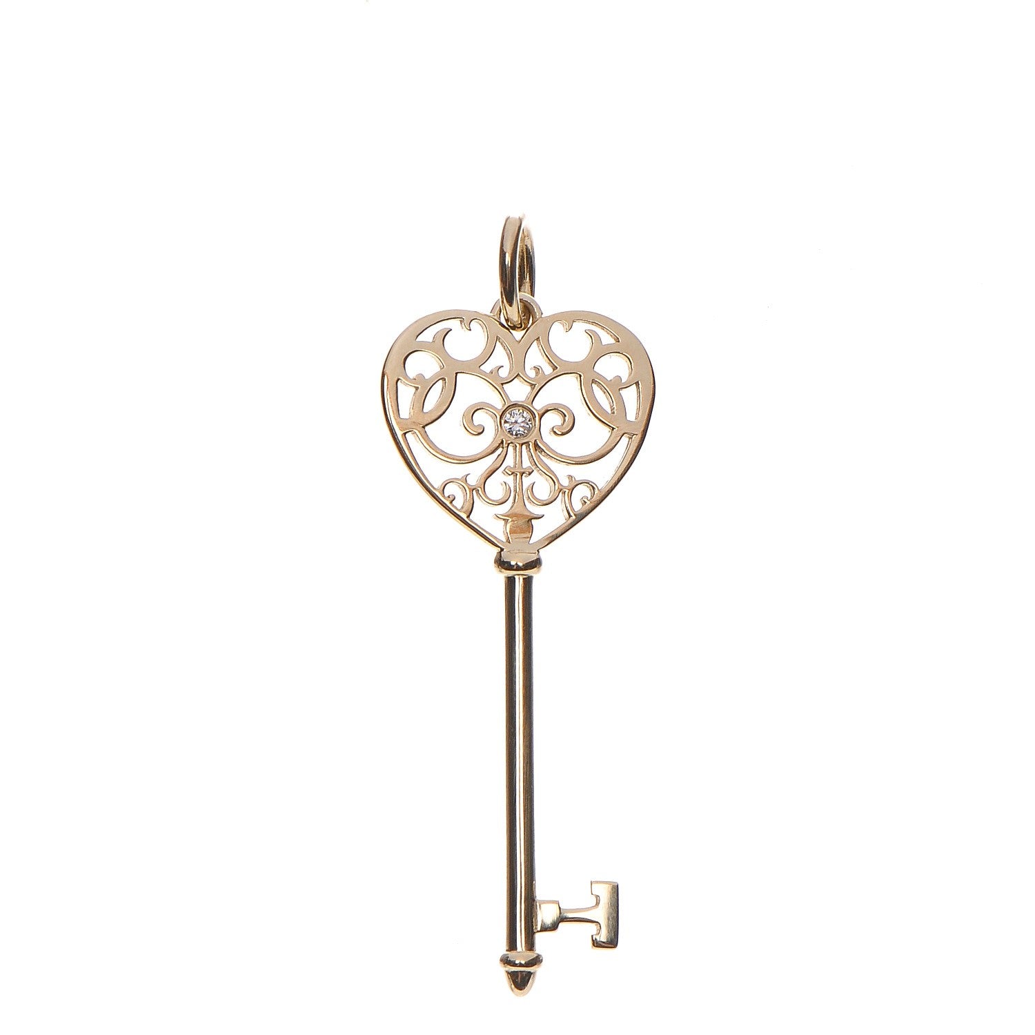 Tiffany 18K Yellow Gold Diamond Enchant Key Pendant Necklace 1 of 3