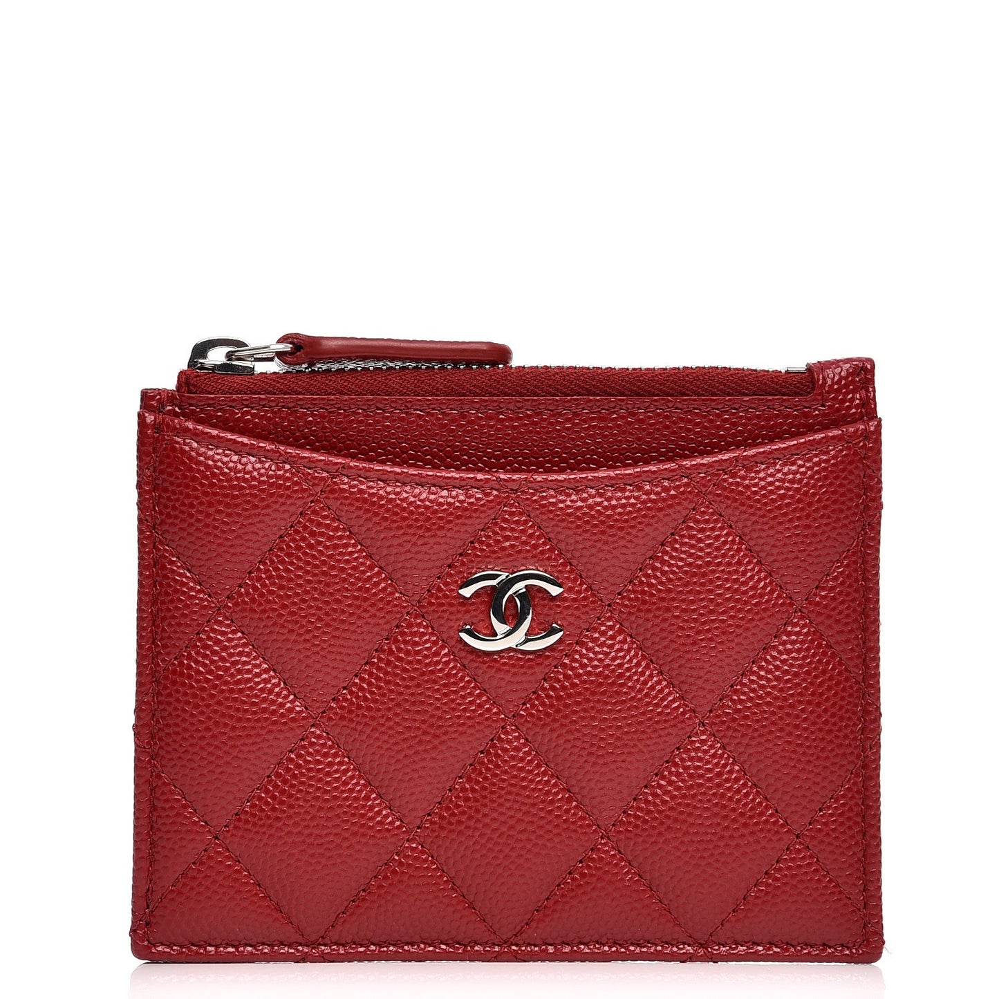 Caviar Quilted Card Holder Dark Red
