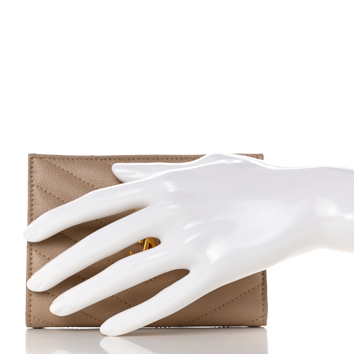 Saint Laurent Grain De Poudre Matelasse Chevron Monogram Zipped Two-Part Wallet Dark Beige 2 of 8