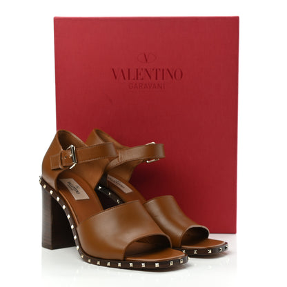 Valentino Garavani Calfskin Rockstud Ankle Strap Sandals 38 Brown 9 of 9