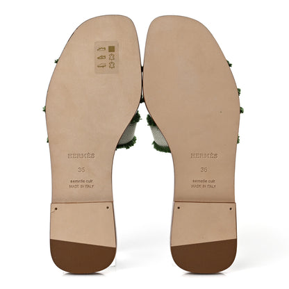 Hermes Toile H Oran Fringe Sandals 36 Vert 5 of 9