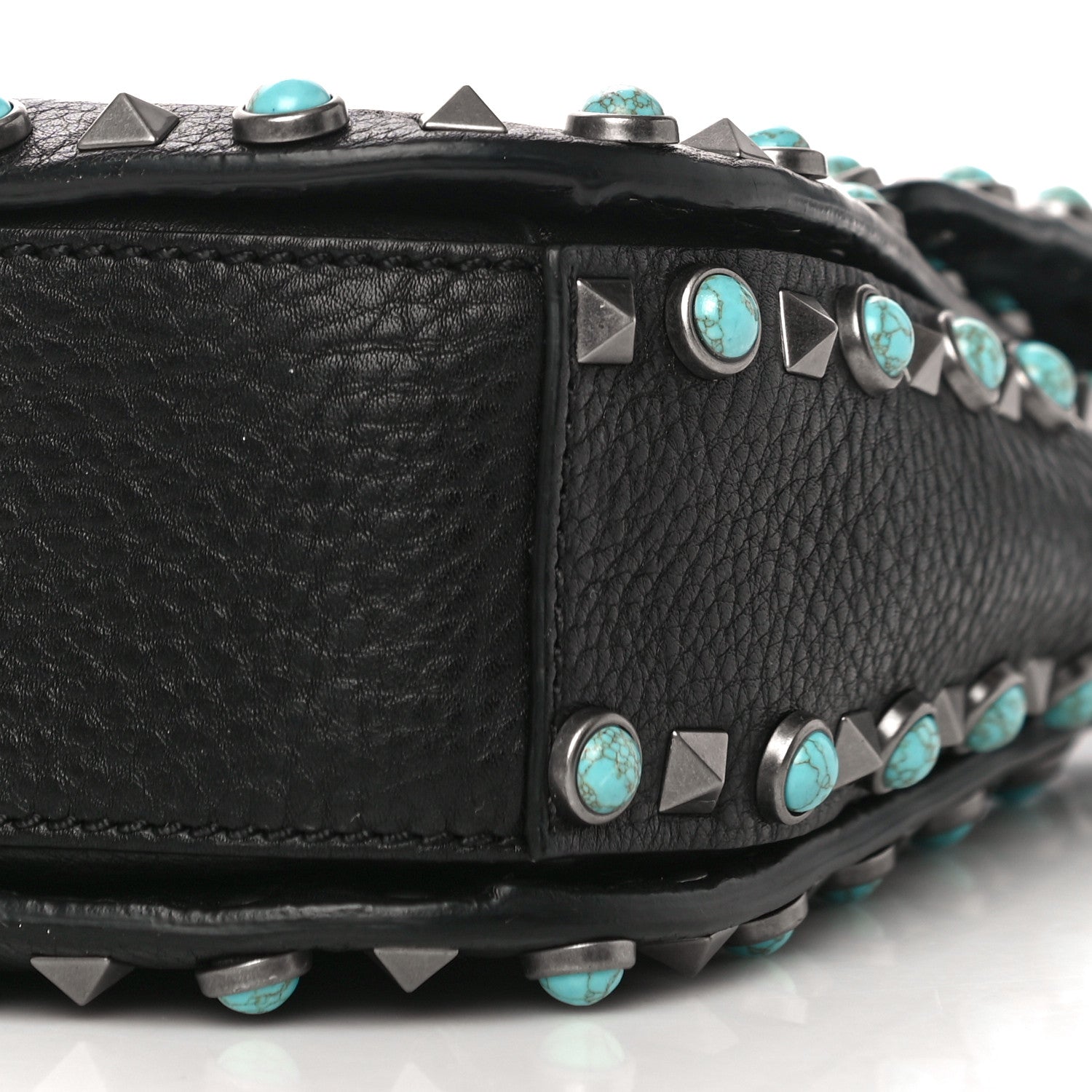 Valentino Garavani Pebbled Calfskin Turquoise Medium Rockstud Rolling Flap Saddle Bag Black 8 of 10