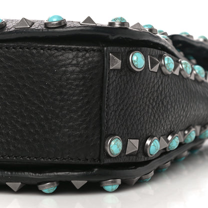Valentino Garavani Pebbled Calfskin Turquoise Medium Rockstud Rolling Flap Saddle Bag Black 8 of 10