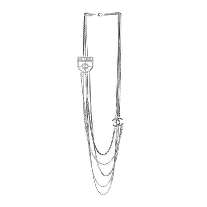 Chanel Baguette Crystal CC Shield Multi Strand Long Chain Necklace Silver 3 of 7