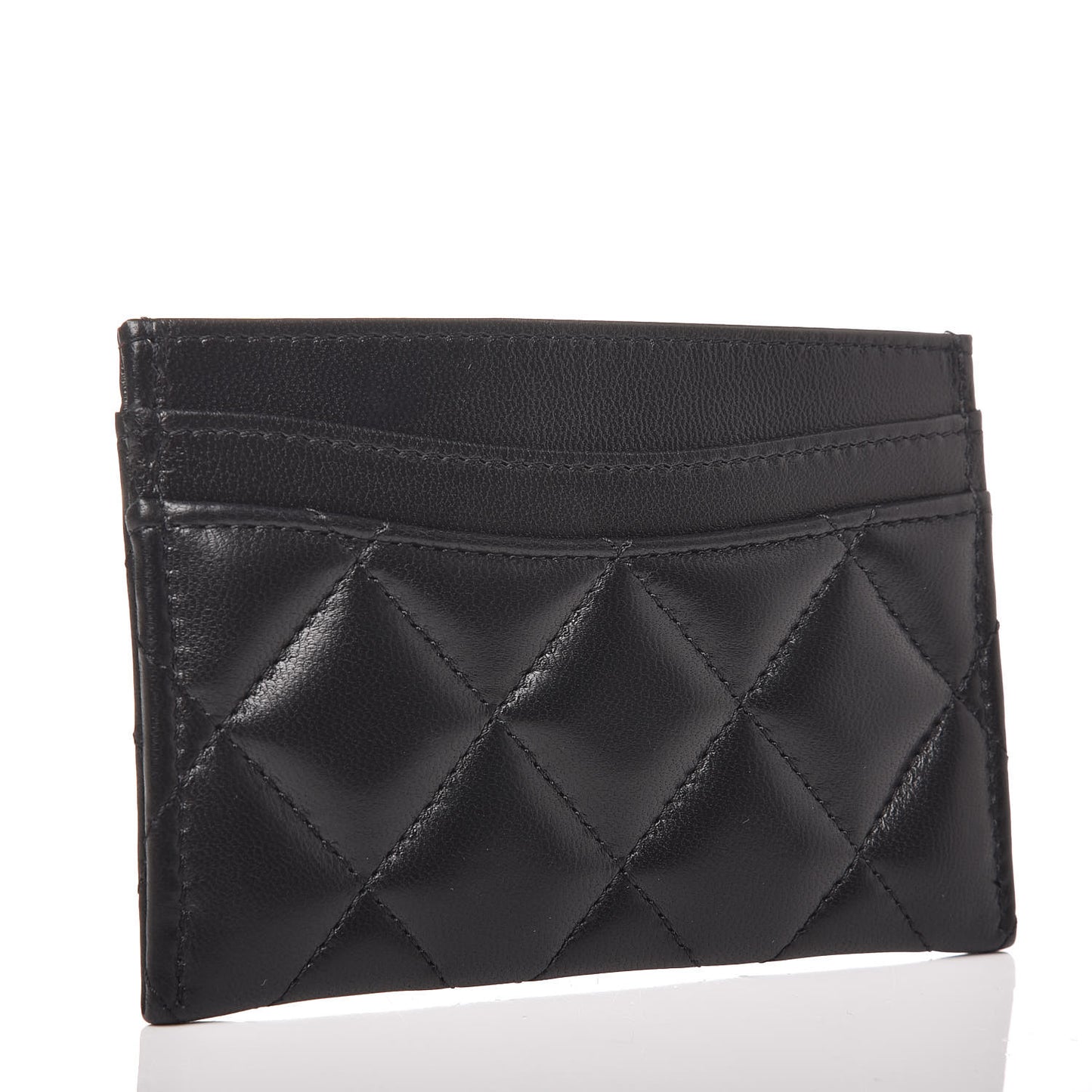 Lambskin Quilted Card Holder Black