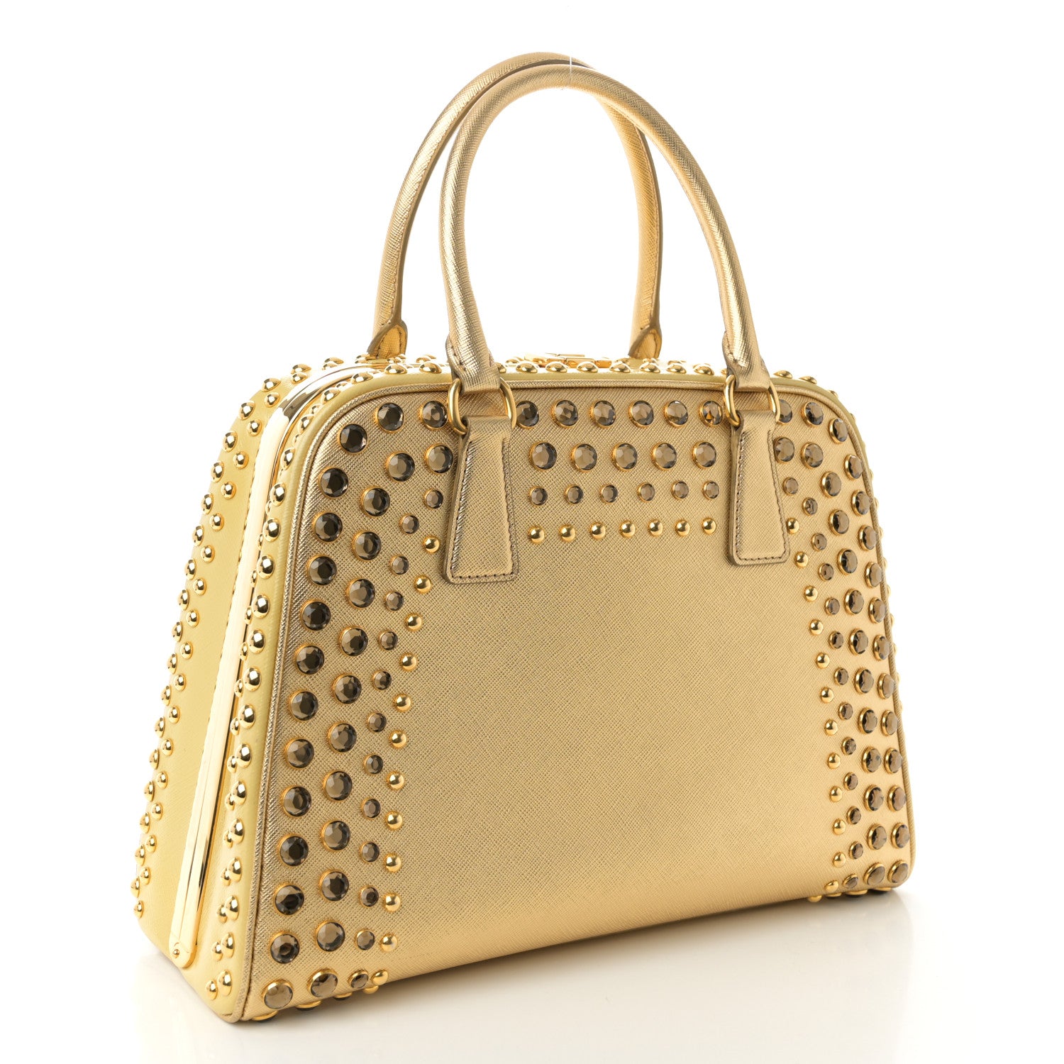 Prada Saffiano Vernice Crystal Pyramid Bag Platino 3 of 14