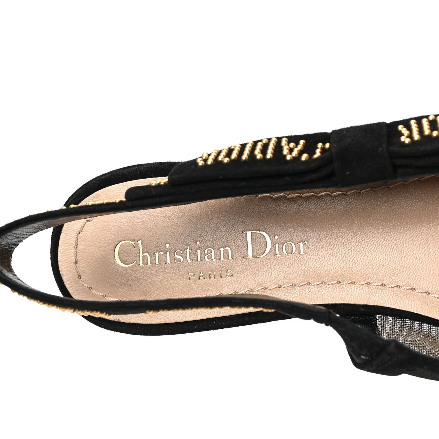 Plumetis Mesh Ribbon Dotted Studded Ballet Flats 38.5 Black Gold